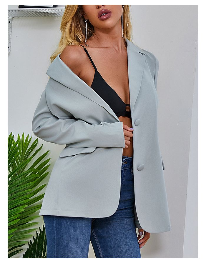 Fall Women Coat Long Sleeve Pockets Single Breasted Casual Blazers